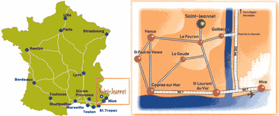 plan d'accaccès aux gîtes des baous de Saint-Jeannet